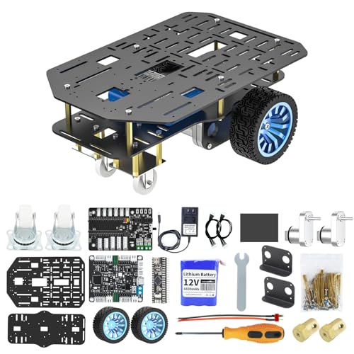 Yahboom Smart Chassis Car 2WD Kit with DC 12V Motor, 520 Encoder Motor, Aluminum Alloy Frame, with Expansion Board Driver, for DIY Educational Robot Car Kit (2WD Chassis with Battery) von Yahboom