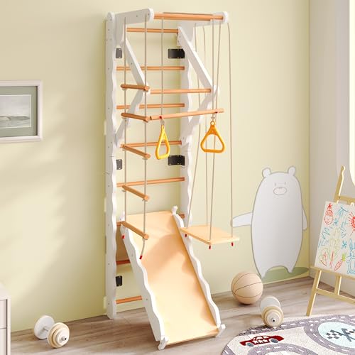 6-in-1-Klettergerüst für den Innenbereich, Schaukeln, Kletterwände, Wandkreuzungen, Rutschen, Spielgeräte, Indoor-Fitnessausrüstung mit Klimmzügen, Sportgeräte ab 3 Jahren von Yaheeda