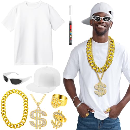 Yahenda 8 Stück Halloween Hip Hop Kostüm 80er 90er 2000er Rapper Zubehör T-Shirt Sonnenbrille Visier Kettenring Stift für Erwachsene, Gold, 5.91 x 0.67 inches/ 15 x 1.7 cm Yahenda 8 Stück Halloween Hip Hop Kostüm 80er 90er 2000er Rapper Zubehör T-Shirt Sonnenbrille Visier Kettenring Stift für Erwachsene, Gold, 5.91 x 0.67 inches/ 15 x 1.7 cm von Yahenda