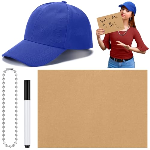 Yahenda Halloween-Paar-Kostüm für Damen, Königsblau, verstellbare Baseballkappe, große silberne Stahlkugel-Halskette, Kraftpapier, Karte und Stift für Halloween, Cosplay, Party, 4 Stück von Yahenda