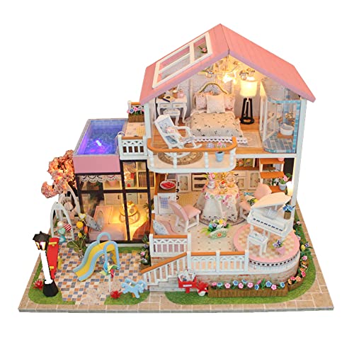 DIY Miniatur Puppenhaus Bausatz - 3D Miniatur Haus Raumbausatz, Puppenhaus Mit Möbeln Und Zubehör, DIY Modellhaus Mit Licht, DIY Haus Spielzeug Für Erwachsene Und Kinder, 32x23.5x21.5cm von Yajexun