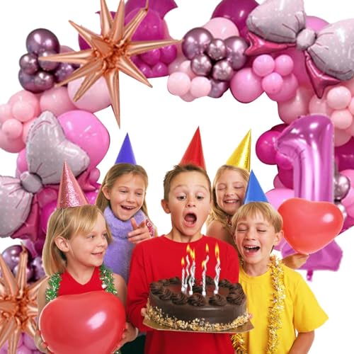 Yajexun Geburtstags-Luftballons-Dekorationsset, rosa Party-Luftballons,Rosa Schleife-Zahlen-Partyballons | Geburtstagsparty-Set, Happy Birthday-Ballon-Party-Dekoration, rosa von Yajexun