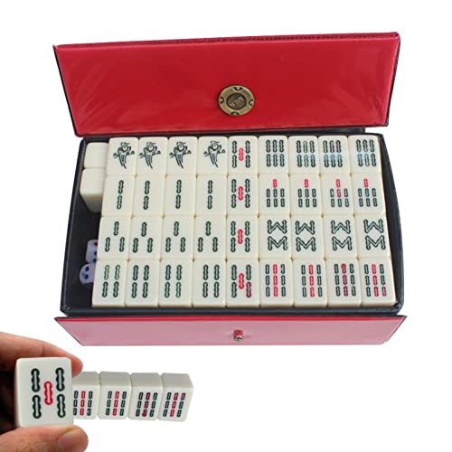 Yajexun Mahjong Antique – Travel Mahjong tragbar mit 144 Mahjong-Fliesen + 2 Ersatzkarten, chinesisches Mahjongg-Spiel mit archaistischem Lederetui, Spiel für Familienspiele von Yajexun