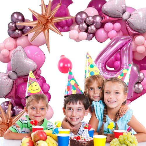 Yajexun Rosa Ballon-Geburtstagsparty-Set, rosa Geburtstagsdekorationen | Rosa Schleife-Zahlen-Partyballons - Latex-Partyballons, für Hintergrund, Ballonbogen-Set, Foliennummern-Latexballons von Yajexun