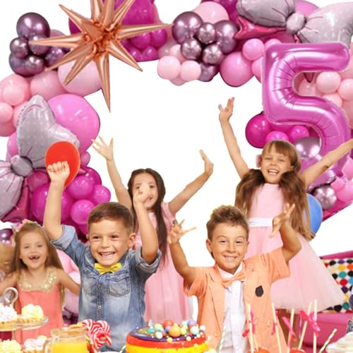 Yajexun Rosa Latex-Luftballons-Set, Geburtstags-Luftballons-Dekorationsset - Schleifen-Zahlen-Geburtstagsdekorationen-Party-Set | Latex-Luftballons in Rosa, rosa Metall-Latex-Luftballons mit von Yajexun
