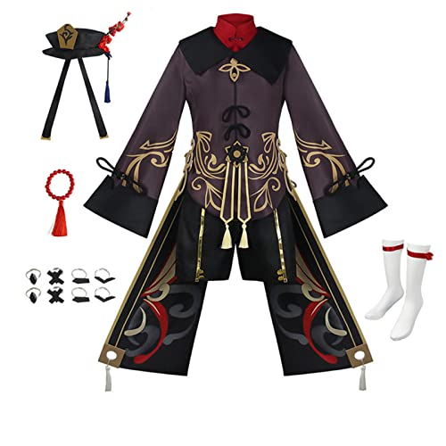 Yakisle Hu tao Cosplay Outfit Hu Tao Cosplay Kostüm Halloween Outfit mit Hut für Damen (XL, Schwarz) von Yakisle