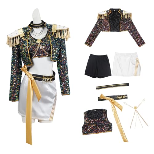 Yamaler Girls Demon Hunters Kostüm Halloween Pop Sängerin Cosplay Outfit Komplettset für Bühnenauftritt Karneval Mottoparty (C, 160cm) von Yamaler