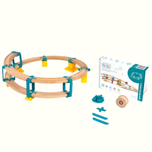 Yamba Adapter-Set Helix - mit Adapter-Steinen für Brio®-Schienen und Duplo®-Bausteine. Passt auf alle gängigen Holzeisenbahnen und Klemmbausteine. Inkl. Holzwalze Rolli, Swiss Made (55112) von Yamba