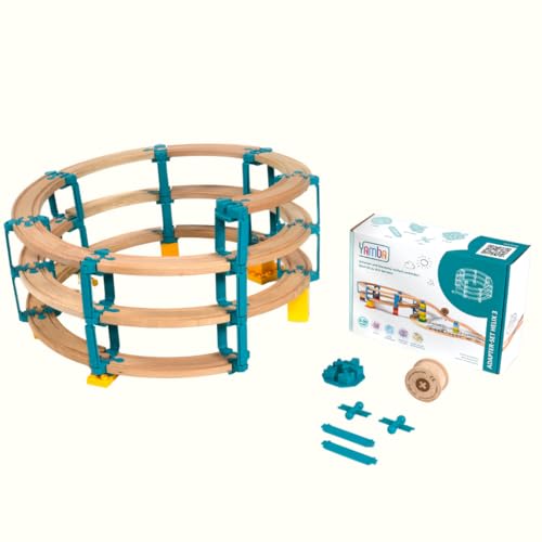 Yamba Adapter-Set Helix - mit Adapter-Steinen für Brio®-Schienen und Duplo®-Bausteine. Passt auf alle gängigen Holzeisenbahnen und Klemmbausteine. Inkl. Holzwalze Rolli, Swiss Made (55222) von Yamba