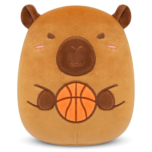 Yamepuia Capybara Kuscheltier,22cm Capybara Plüschtier mit Basketball,Niedliche Cartoon Capybara Plüsch Kissen Tier Stofftier Geschenke für Kinder Jungen Mädchen von Yamepuia