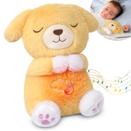 Yamepuia Hund Atmendes Kuscheltier,25cm Hund Schlummer Kuscheltier,Hundes Kuscheltier Mit Atembewegung und Musik,Hundes PlüSchtiere Spielzeug Geschenke füR Babys Kinder von Yamepuia