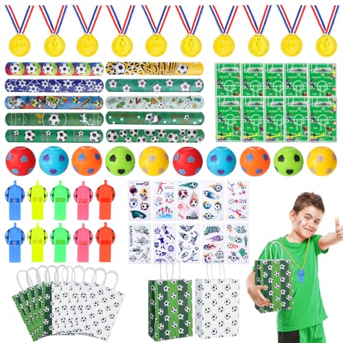 Yamitora Fußball Mitgebsel Kindergeburtstag, 70stk Fußball Mitgebsel Kindergeburtstag Party Gastgeschenk, Fußballaufkleber, Trillerpfeife, Medaille, Fußball Stressball Spinner für Kinder Jungen von Yamitora