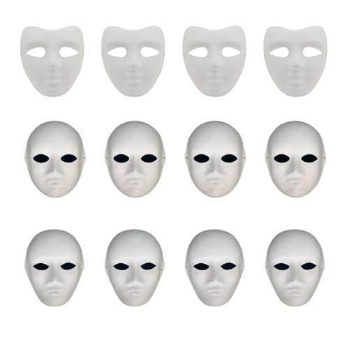 Yamoloz 12 Stück bemalbare Papiermasken für Karneval, Cosplay, Halloween-Party, Damen, Herren, DIY, weiße Papiermaske, Maskerade, Zellstoff, blanko zum Malen von Yamoloz