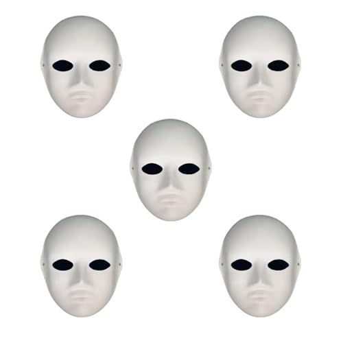 Yamoloz 5 Pack Bemalbare Papiermasken für Karneval, Cosplay, Halloween Party Frauen Männer DIY Weiße Papiermaske Maskerade Pulp Blank zum Malen von Yamoloz