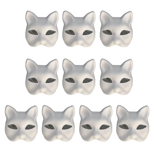 Yamoloz Weiße Papiermaske, Katzen-Gesichtsmaske, Zellstoff, blanko, handbemalt, Maskenmasken, Halloween-Party-Masken für Männer und Frauen, 10 Stück Yamoloz Weiße Papiermaske, Katzen-Gesichtsmaske, Zellstoff, blanko, handbemalt, Maskenmasken, Halloween-Party-Masken für Männer und Frauen, 10 Stück von Yamoloz