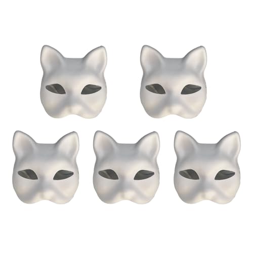 Yamoloz Weiße Papiermaske, Katzen-Gesichtsmaske, Zellstoff, blanko, handbemalt, Maskenmasken, Halloween-Party-Masken für Männer und Frauen, 5 Stück Yamoloz Weiße Papiermaske, Katzen-Gesichtsmaske, Zellstoff, blanko, handbemalt, Maskenmasken, Halloween-Party-Masken für Männer und Frauen, 5 Stück von Yamoloz