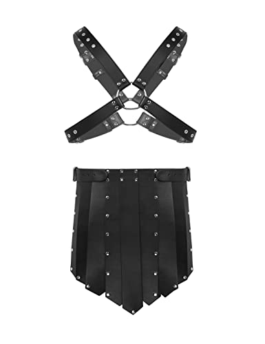 Herren Brustgeschirr PU Leder Männer Römer Gladiator Kostüm Set Lederrock Kilt Clubwear Cosplay Rüstung Herren Brustgeschirr PU Leder Männer Römer Gladiator Kostüm Set Lederrock Kilt Clubwear Cosplay Rüstung von YangHaoDiSY