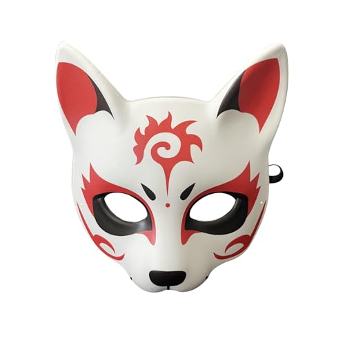 YangYong Kitsune Fuchsmaske für Weihnachtskostüm, Tier-Cosplay, Kabuki-Halbgesichtsmasken, Katzenmasken, Maskenparty - Pink - Halbes Gesicht von YangYong