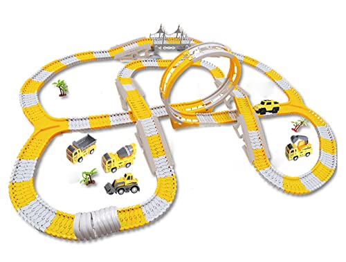 Yangers 335 Stücke Montage Bau Spielzeug Kinder, Autorennbahn Technik fahrzeuge Lernspielzeug Interaktives Spielzeug DIY Geschenke Set, Flexible Track Elektroauto Cars für 2+ Jahre alte Kleinkinder von Yangers