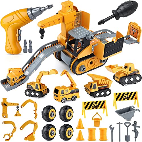Yangers 4 in 1 DIY Auseinander Nehmen Auto Toys, Baufahrzeuge Set Gebäude Bagger Kran LKW Spielzeug Interaktives Spielzeug Weihnachten Geburtstag Geschenke mit elektrischer Bohrmaschine für Kinder Yangers 4 in 1 DIY Auseinander Nehmen Auto Toys, Baufahrzeuge Set Gebäude Bagger Kran LKW Spielzeug Interaktives Spielzeug Weihnachten Geburtstag Geschenke mit elektrischer Bohrmaschine für Kinder von Yangers