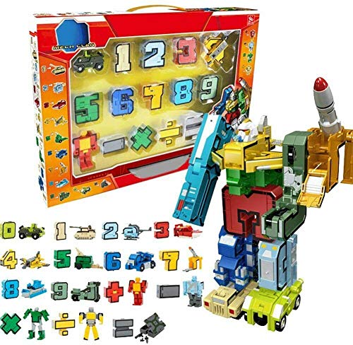 Yangers Alphabet Zahlen Transformatoren Roboter Mathematik Lernspielzeug Baustein Puzzle Fahrzeug Militärmodell Panzer Raketenhubschrauber Kämpfer von Yangers