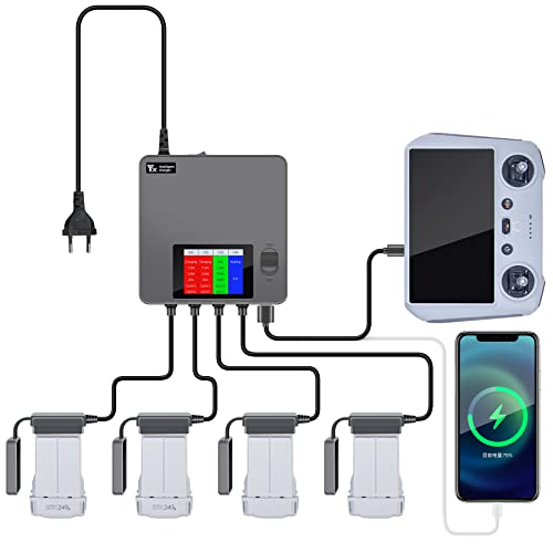 Yangers Multi-Ladegerät für DJI Mini 3 Pro/Mini 4 (Nicht kompatibel mit Mini/Mini 2), Parallele gleichzeitige Ladestation Rapid Balance Dock Station für Flugbatterien Controller Telefon Tablet von Yangers