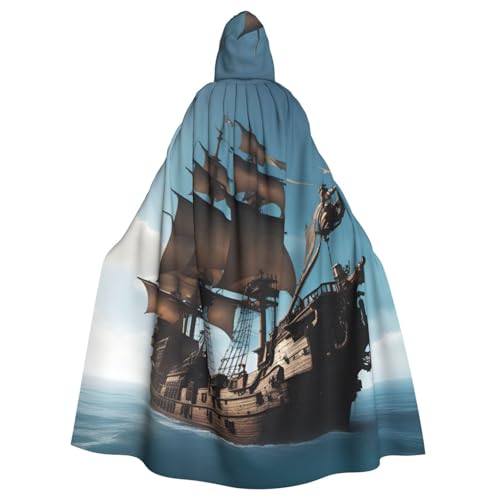 Yanglong Coole Uni-Bademäntel mit Piratenschiff-Aufdruck, Kapuzenumhang für Halloween, Tod, Vampir, Cosplay-Kostüme von Yanglong