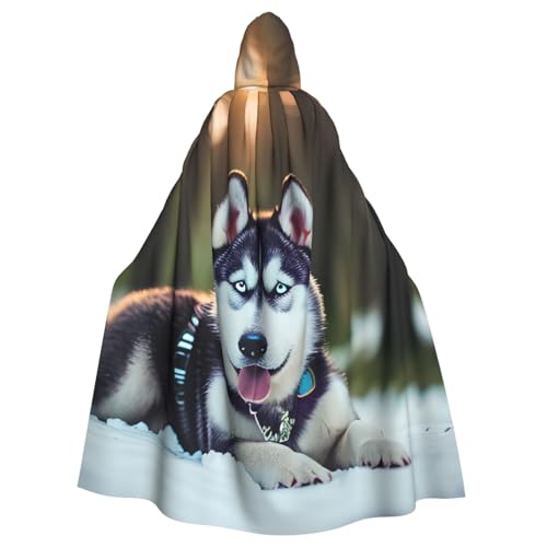 Yanglong Uni-Bademantel mit Husky-Hunde-Aufdruck, Kapuzenumhang für Halloween, Tod, Vampir, Cosplay-Kostüme von Yanglong