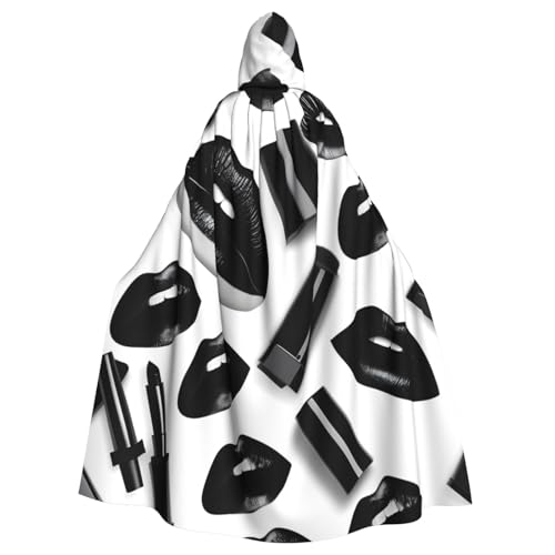 Yanglong Uni Cool Schwarz Lippenstift Mund Druck Gewand Umhang Erwachsene Kapuzenmantel Halloween Tod Vampir Kostüme Cosplay von Yanglong
