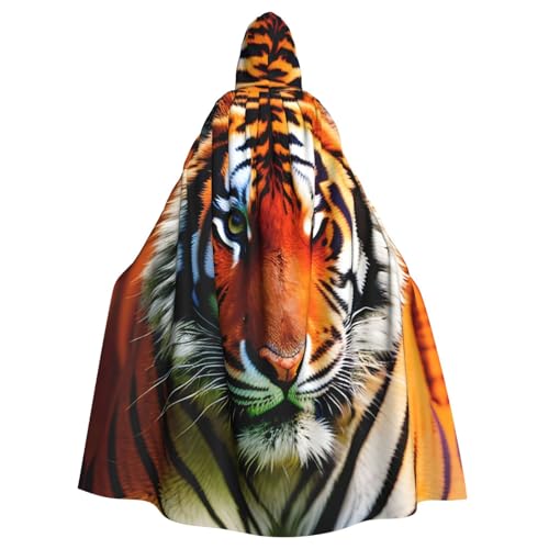 Yanglong Uni Kapuzenumhang mit Tigerstreifen und orangefarbenem Muster, für Erwachsene, für Halloween, Tod, Vampir, Cosplay-Kostüme von Yanglong