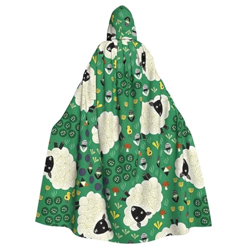 Yanglong Uni Kapuzenumhang mit niedlichem Cartoon-Schaf-Druck, für Erwachsene, für Halloween, Tod, Vampir, Cosplay-Kostüme von Yanglong