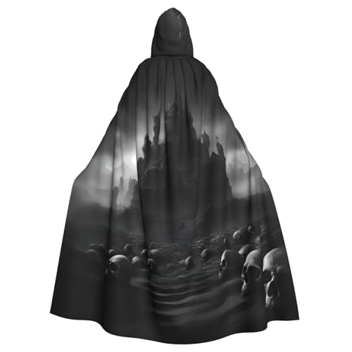 Yanglong Uni Schwarz und Weiß Schädel, 1 Druck Bademantel Erwachsene Umhang mit Kapuze Umhang für Halloween Death Vampir Cosplay Kostüme von Yanglong