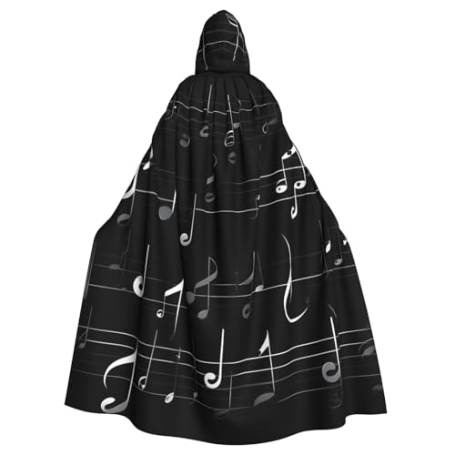 Yanglong Uni schwarzer Bademantel mit Musiknoten-Aufdruck, Umhang mit Kapuze, für Halloween, Tod, Vampir, Cosplay-Kostüme von Yanglong