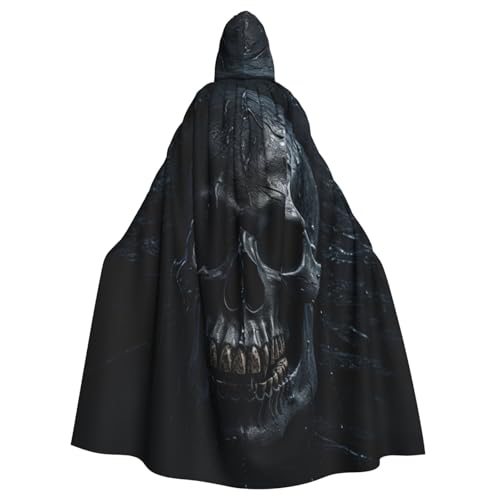 Yanglong Uni schwarzer Totenkopf-Aufdruck, Umhang mit Kapuze, für Halloween, Tod, Vampir, Cosplay-Kostüme von Yanglong
