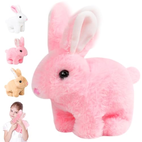 Yanlin Interaktives Kaninchen Spielzeug, Realistisches Kaninchen Spielzeug, Hüpfendes Kaninchen, Hasen Kuscheltiere Klein, Können Gehen und Sprechen, Ostern Geburtstagsgeschenk Plüschtier(Rosa) von Yanlin