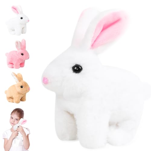 Yanlin Interaktives Kaninchen Spielzeug, Realistisches Kaninchen Spielzeug, Hüpfendes Kaninchen, Hasen Kuscheltiere Klein, Können Gehen und Sprechen, Ostern Geburtstagsgeschenk Plüschtier(Weiß) von Yanlin