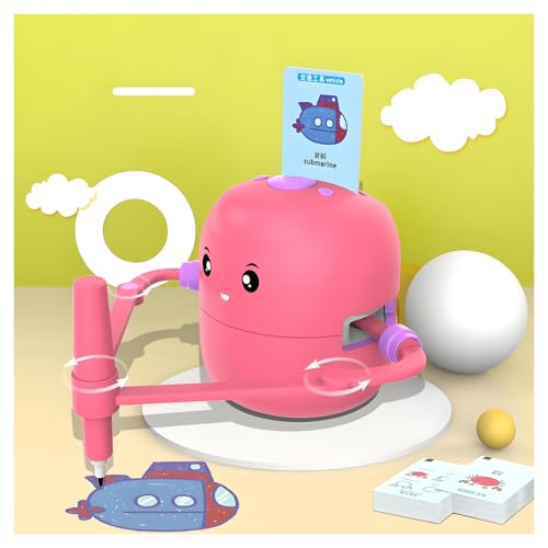Yanmis Zeichenroboter, Interaktiver Pädagogischer Zeichenroboter für Kinder, Intelligentes Zeichenlernspielzeug mit 100 Wortkarten, Malroboter für Kinder ab 5 Jahren (Rosenrot) von Yanmis