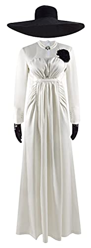 Lady Alcina Dimitrescu Cosplay Kostüm Spiel Weißes Satin Langes Kleid Outfit Damen Vampire Halloween Karneval Kleid Komplettset (L, Stil 1) von Yanny