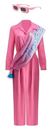 Yanny Bar-bie Ken Cosplay Cowboy Jacket Uniform Margot Robbie Costume Pink Jumpsuit Flare Pant Halloween Outfit (Rosa 2, 3X-Large) von Yanny