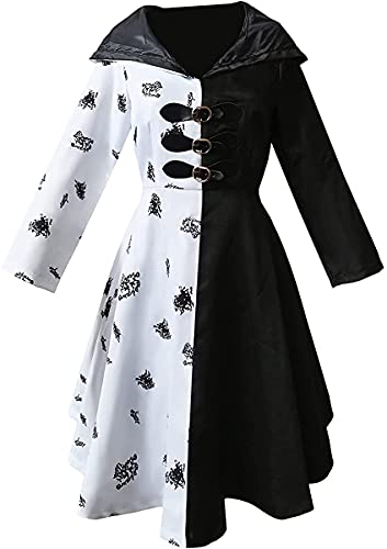 Yanny Damen Cruella Deville Cosplay Kostüm Kleid mit Handschuhen Full Set Halloween Cosplay Dress Outfits Set (3XL, Cruella 5) von Yanny