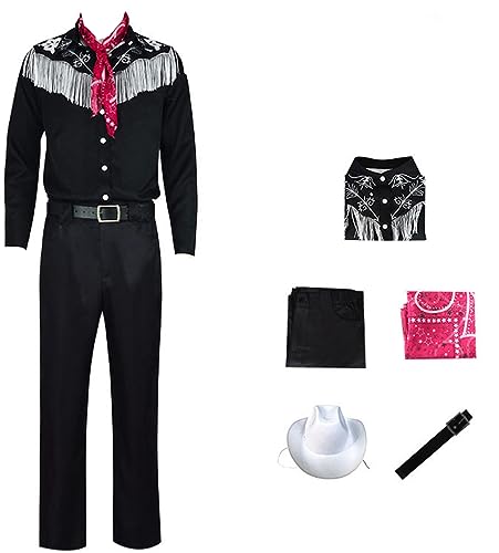 Yanny Ken Cosplay Kostüm Shirt 2023 Film Ken Leder Jacke Hut Hose Anzug Halloween Outfit (Stil 5, 2X-Large) von Yanny