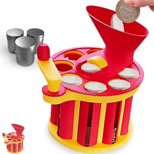 Yanobia Genius Coin Classifier, handgekröpfter Münzsortierer, 3D-gedruckte Sortiermaschine mit 8 Schlitz-Münztrenner und sichtbaren Aufbewahrungsröhren, einfach schütteln und sortieren (Rot) von Yanobia