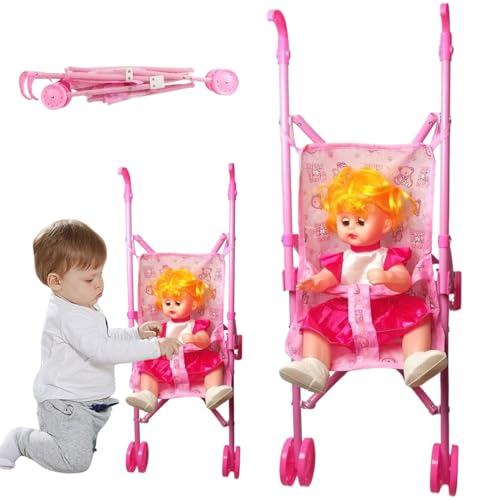 Babypuppenwagen Set, Faltbarer Puppenwagen mit 13 Zoll Puppe, niedliche Möglichkeit, Babypuppe mit großen Augen, Puppenwagen mit T-förmiger Sicherheitsgürtel und Push-Griff-Baby mit Kinderwagen-Set f Babypuppenwagen Set, Faltbarer Puppenwagen mit 13 Zoll Puppe, niedliche Möglichkeit, Babypuppe mit großen Augen, Puppenwagen mit T-förmiger Sicherheitsgürtel und Push-Griff-Baby mit Kinderwagen-Set f von Yaoliucp