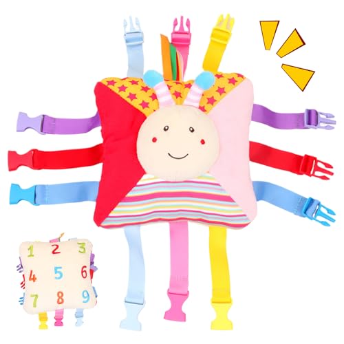 Kleinkind-Reisespielzeug mit 6 Paar Schnallen Bienenmuster Bildungsspielzeug mit Zahlen auf Rücken- und integrierter Tasche klingen Kleinkindgeschenke für Fine Motor Basic-Fähigkeiten für Kleinkinder von Yaoliucp