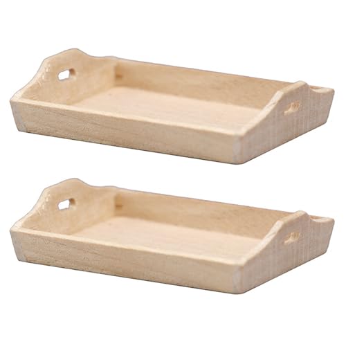 Yaoliucp 1 12 Skala -Puppenhauszubehör, 2pcs Holz Mini -Puppenhauszubehör, die Tabletts für Dollhouse Decoration, Geschenk für Dollhouse -Liebhaber bedienen von Yaoliucp