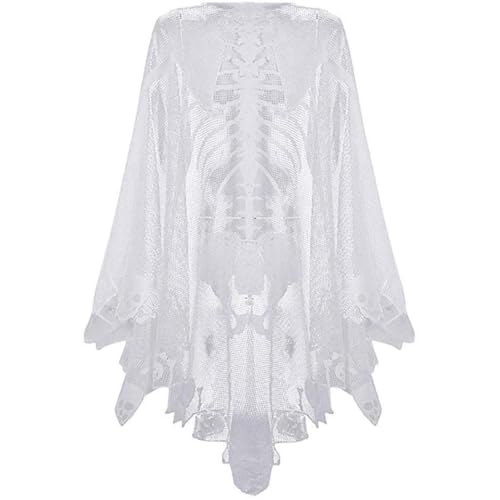 Yaoliucp 1pc Halloween Skelett Poncho, Spitzenponcho für Frauenschädelknochen Halloween Kostümkap für Skelettkostüm (Weiß, L) von Yaoliucp