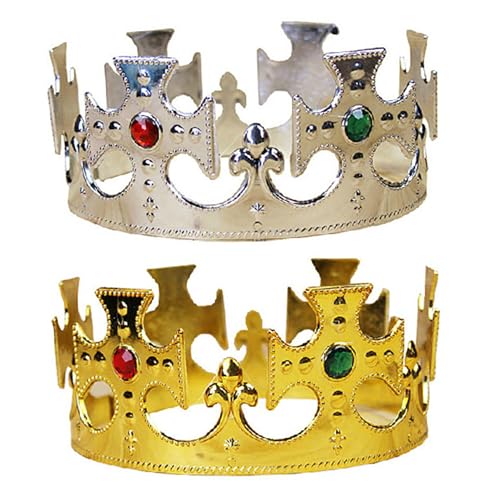 Yaoliucp 2PCS King und Queen Crown Set Verstellbares Golden Cosplay Queen & King Crown Leichtes Plastik Royal Kostümzubehör für Kinder und Erwachsene Geburtstagsfeier (Gold + Silber) von Yaoliucp