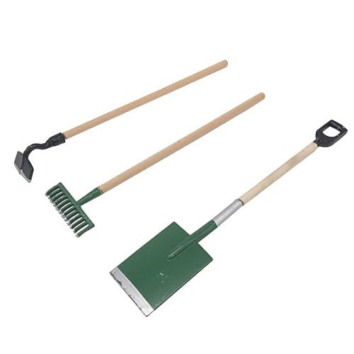 Yaoliucp 3pcs Miniaturgarten Rasen Tools 1/12 Dollhouse Arbeitszubehör mit Schaufel Rake Spade für Puppenhaus oder Gartenlandschaft Modell Green Dollhouse Arbeitszubehör von Yaoliucp