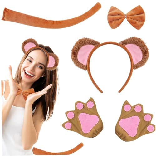 Yaoliucp 4 PCs/Set Monkey Kostüm Kids Einen Größe Full-Set-Stoff brauner Affeanzug mit Ohren Biege Handschuhen Schwanz Weiches entzückendes Kostüm für Halloween Carnivals Partys von Yaoliucp