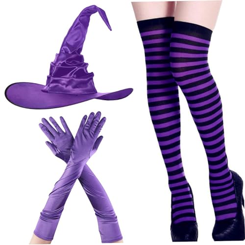Yaoliucp Hexenkostüminnen Frauen, weiche hautfreundliche Stoff Halloween Kostüme mit lila gestreiften Socken, spitzen Hut, Handschuhe, Halloween-Kleid für Cosplay-Partys, One-Size-Kostüme Yaoliucp Hexenkostüminnen Frauen, weiche hautfreundliche Stoff Halloween Kostüme mit lila gestreiften Socken, spitzen Hut, Handschuhe, Halloween-Kleid für Cosplay-Partys, One-Size-Kostüme von Yaoliucp